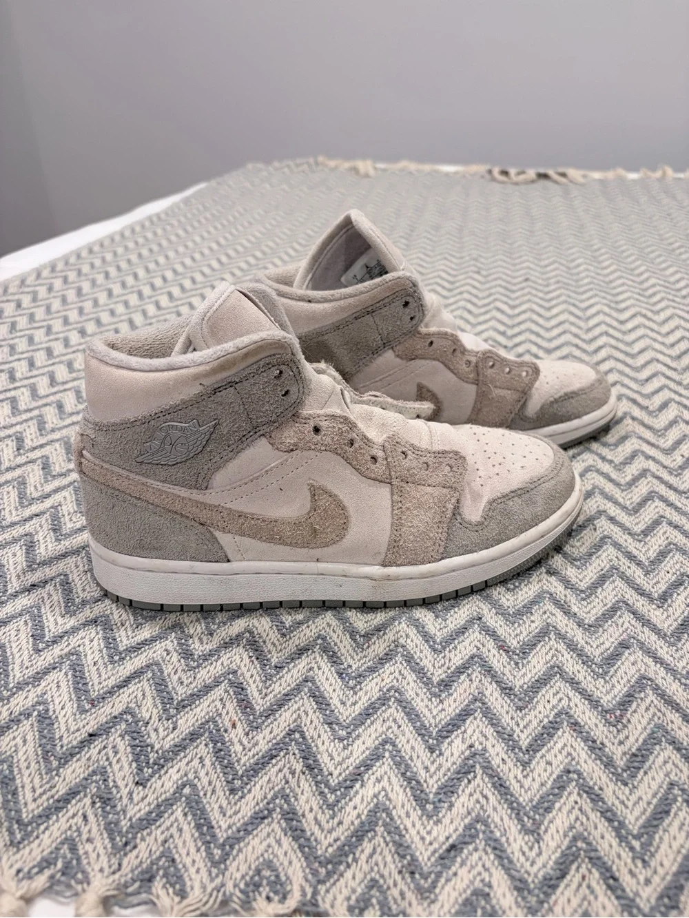 Nike Air Jordan 1 Mid SE “Grey Fog / Photon Dust” Suede Sneakers – Women’s 7